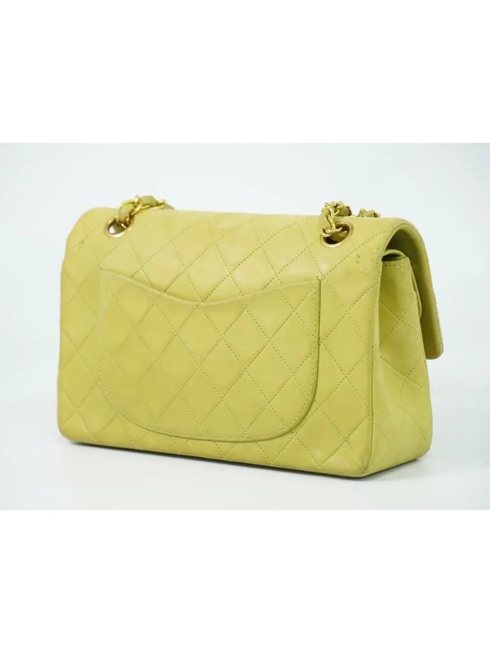 Chanel CC Logo Quilted 23 Double Flap Chain Shoulder Bag Lambskin Leather Green